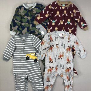 Carter’s Pajama Footie Toddler's 18M Green Gray Fleece 1-Piece Full Zip Lot of 4